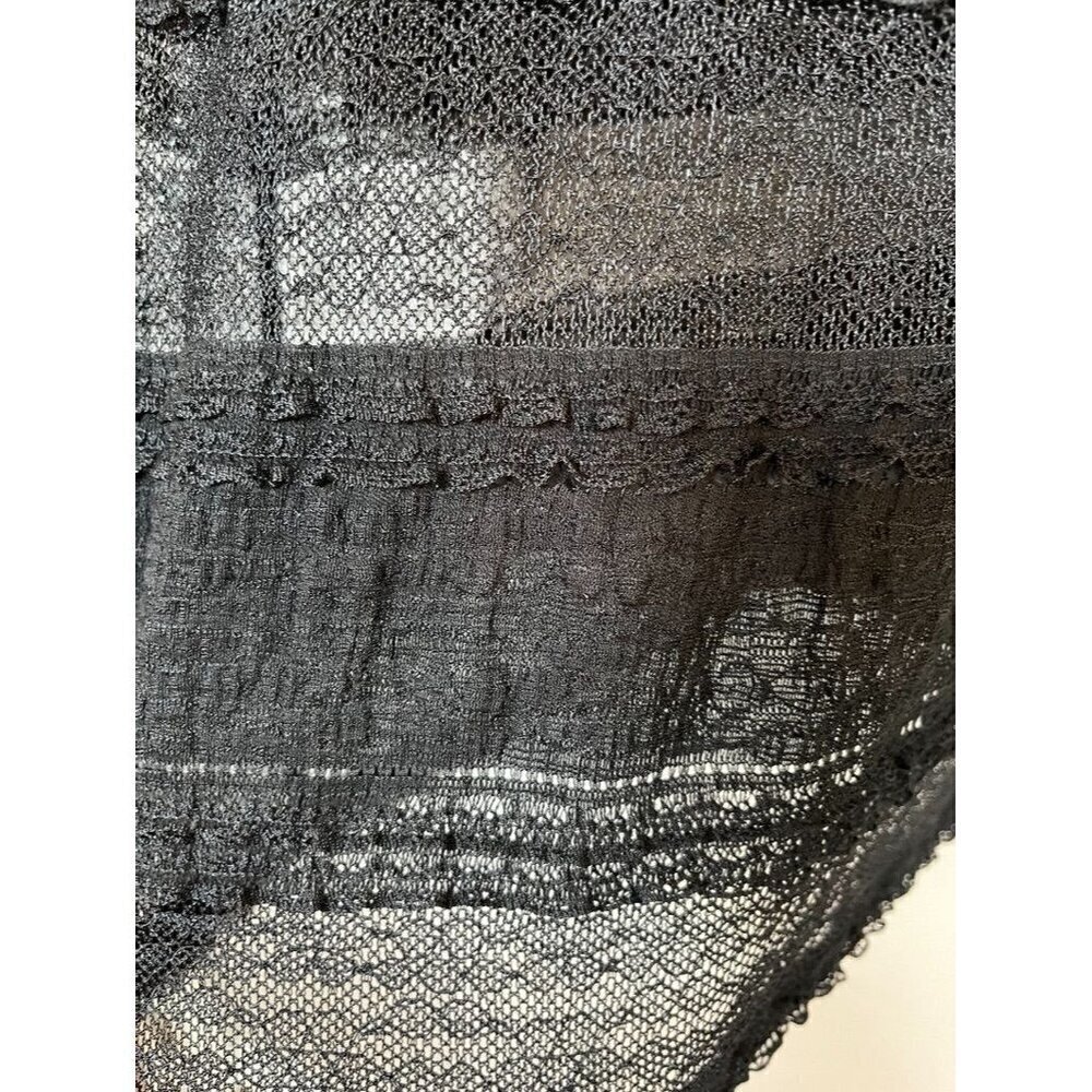 Lauren Ralph Lauren Black Sheer Striped Knit Henley Top - Picture 6 of 12